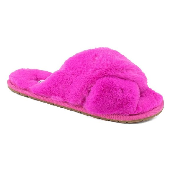 Loft Fuchsia Criss Cross Fuzzy Slippers Size Small (5/6) - Picture 1 of 5
